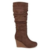 Brinley Co. Womens Regular and Wide Calf Slouchy Faux Suede Mid-Calf Wedge Boots Brown, 9 Wide Calf screenshot. Shoes directory of Clothing & Accessories.