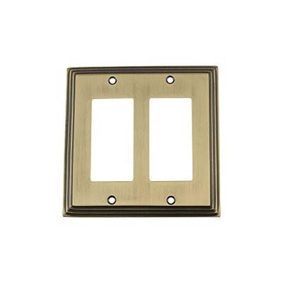 Nostalgic Warehouse 719738 Deco Switch Plate with Double Rocker Antique Brass