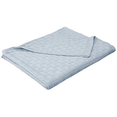 Superior Twin/Twin XL Blanket 100% Cotton, for All Season,Basket Weave Design,Light Blue