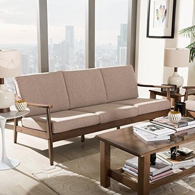 Baxton Studio 3-Seater Upholstered Sofa in Walnut and Light Brown