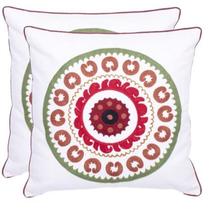 Safavieh Pillow Collection 18-Inch Celebrations Pillow, White and Red Embroidered, Set of 2