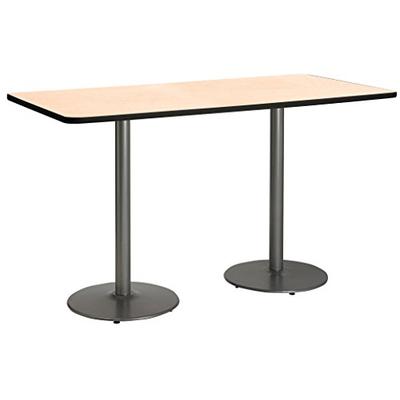 30" x 72" Pedestal Table with Natural Top, Round Silver Base, Bistro Height