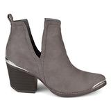Brinley Co. Womens Faux Suede Stacked Wood Heel Metal Detail Side Slit Booties Grey, 9 Regular US screenshot. Shoes directory of Clothing & Accessories.