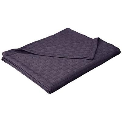 Superior Twin/Twin XL Blanket 100% Cotton, for All Season,Basket Weave Design, Navy Blue