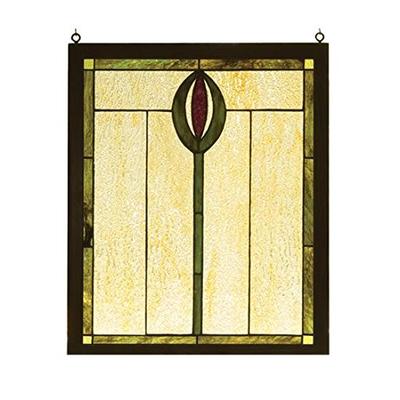 Meyda Tiffany 98100 Spear Wood Frame Stained Glass Window, 14" Width x 17" Height