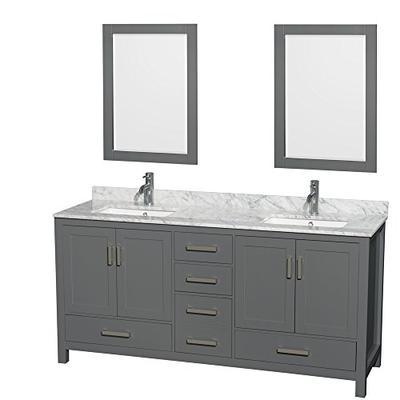 Wyndham Collection Sheffield 72 inch Double Bathroom Vanity in Dark Gray, White Carrara Marble Count