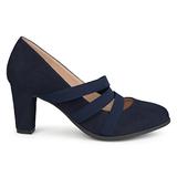 Brinley Co. Womens Levin Faux Suede Comfort Sole Chunky Heel Almond Toe Triple Elastic Strap Heels N screenshot. Shoes directory of Clothing & Accessories.