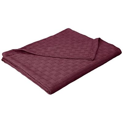 Superior King Blanket 100% Cotton, for All Season,Basket Weave Design, Plum