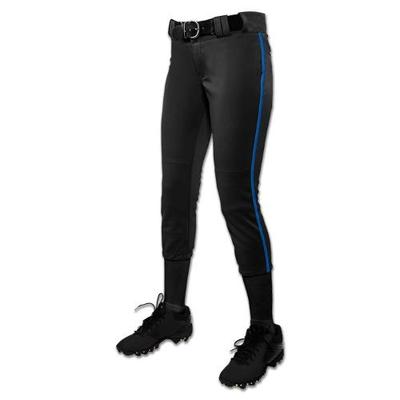 CHAMPRO Women's Tournament Fastpitch Pant with Piping Black/Royal Small