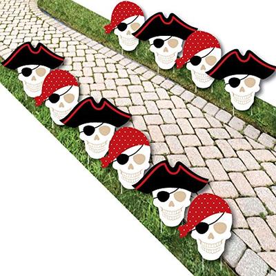 Beware of Pirates - Pirate Skulls Lawn Decorations - Outdoor Pirate Birthday Party Yard Decorations