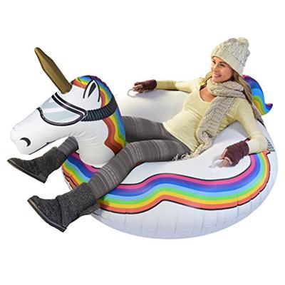 GoFloats Winter Snow Tube - Inflatable Toboggan Sled for Kids and Adults (Choose from Unicorn, Ice D