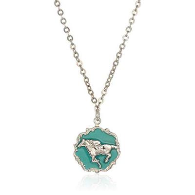 1928 Jewelry Women's Silver-Tone Turquoise Color Enamel Horse Pendant 16 inch Necklace, Green, One S