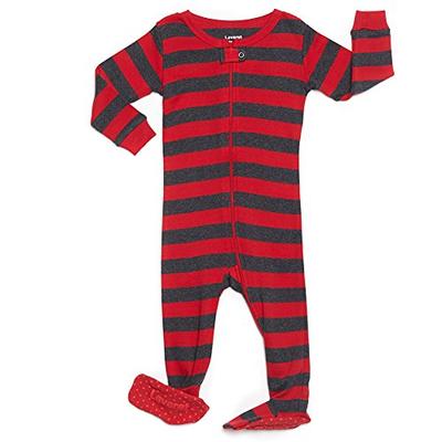 Leveret Striped Footed Pajama Sleeper 100% Cotton (4 Years, Red & Grey)