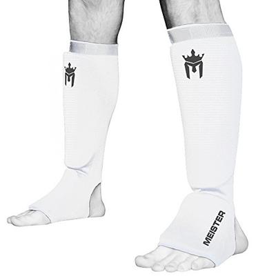 Meister MMA Elastic Cloth Shin & Instep Padded Guards (Pair) - White - Youth/X-Small