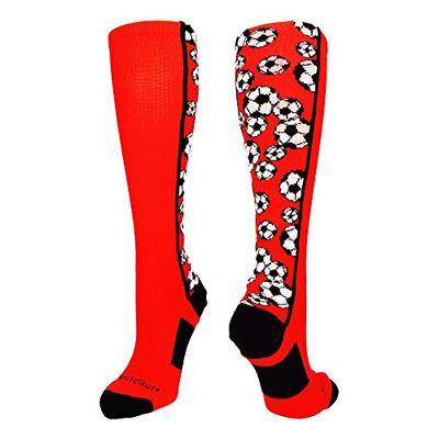 MadSportsStuff Crazy Soccer Socks with Soccer Balls Over The Calf (Red/Black, Small)