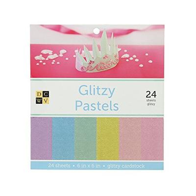 American Crafts DCWV 6" x 6" Glitzy Pastels Paper Stack - Glittered Cardstock, Scrapbooking and Craf