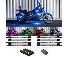 LEDGlow 8pc Million Color Motorcycle LED Light Kit - Universal Fitment - Water Resistant - 6" Flexib