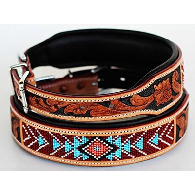 PRORIDER Large 21''- 25'' Dog Puppy Collar Cow Leather Adjustable Padded Canine 6083