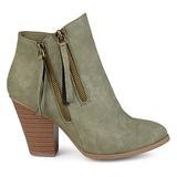 Brinley Co. Womens Faux Suede Stacked Wood Heel Double Zipper Booties Olive, 5.5 Regular US screenshot. Shoes directory of Clothing & Accessories.