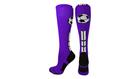 MadSportsStuff Soccer Socks with Soccer Ball Logo Over The Calf (Purple/Black/White, Small)